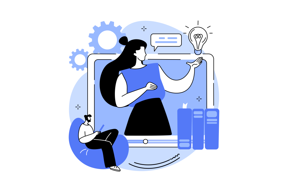 A imagem traz a ilustração de duas pessoas envolvidas por elementos tecnológicos com o objetivo de discutir o papel dos sistemas de ensino na cultura digital